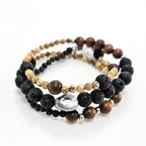 [MBR3NM] Bracelet Homme 3 tours Noir/Marron et un gros Keishi