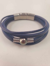 [BRHMP] BRACELET HOMME MULTI RANGS CUIR MARINE ET PERLE DE TAHITI