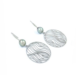 [BOSPHER] BOUCLES D'OREILLES  acier sphère + perles de Tahiti