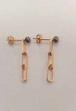 [B2OV1K] Boucles d'oreilles en plaqué or double ovale et keishi