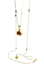 [STBOLA] Pendentif long plaqué or Bola et keishis + médaille gravée