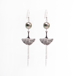 [BOPGINKO] BOUCLES D'OREILLES GINKO AVEC PERLE DE TAHITI
