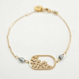 [FPOBRK] BRACELET plaqué or CADRE FEUILLES &amp; 2 KEISHIS