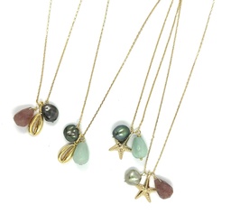 [PDTPO4] Collier plaqué or, charms, pierres et keishis