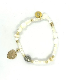 [CHPLBRB] BRACELET élastique nacre feuille ape + keishi