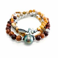 [MBR3BM] Bracelet Homme 3 tours Marron/Beige et perle de Tahiti