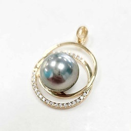 [P2] Pendentif plaqué or cercles zircons et perle de tahiti