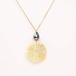 [OCOAD] Collier Oursin en acier doré et perle de Tahiti