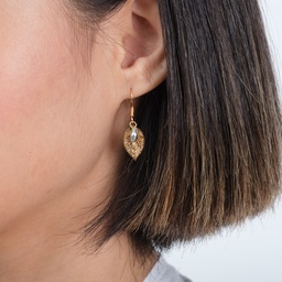 [BOACDF] Boucles d'oreilles feuille et keishis - acier doré
