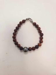 [BRHPB] Bracelet Homme Fermoir Acier Perle en Bois