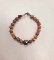 [BRHJ] Bracelet Homme Fermoir Acier Jaspe + Corail fossile
