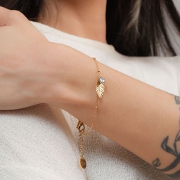[ACDBRFK] Bracelet acier doré feuille pointue et keishi