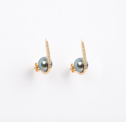 [PLBOVSP] Boucles d'oreilles Virgule strass plaqué or et perle de Tahiti