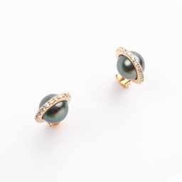 [PLBORSP] Boucles d'oreilles plaqué or Rond de strass et perle de Tahiti