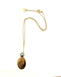 [ACDPNP] Pendentif acier doré Nacre, Feuille pointue et perle de Tahiti