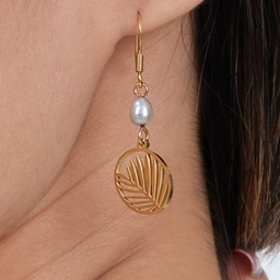 [BOACPD] Boucles d'oreilles acier doré palmier et keishis