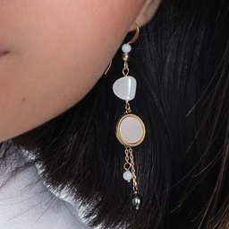 [BONABK] Boucles d'oreilles nacre blanche ronde et keishis