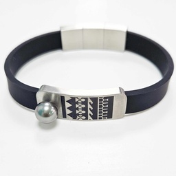[BRHCT] Bracelet Homme Acier Caoutchouc Plaque tattoo et Perle