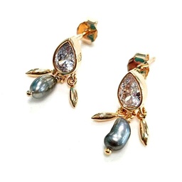 [BOZIR] BOUCLES D'OREILLES ZIRCON BRELOQUES - plaqué or