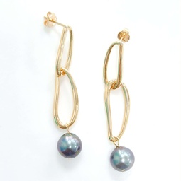 [BOVALP] BOUCLES d'oreilles plaqué or ovales + perles de Tahiti
