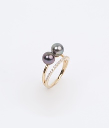 Bague Plaqué Or Toi et Moi 1 perle et Zircon