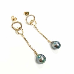 [BOPP] BOUCLES D'OREILLES PENDANTES ZIRCONS ET PERLE DE TAHITI - plaqué or