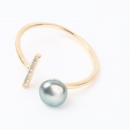 Bague tige zircons et 1 Keishi - plaqué or