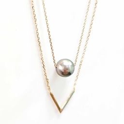 [COVP] COLLIER DOUBLE V ET PERLE - plaqué or