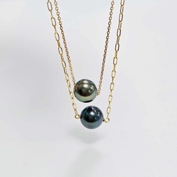 [COD2P] COLLIER DOUBLE AVEC 2 PERLES - plaqué or