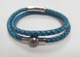 [CUIRDBP] BRACELET HOMME double tours en cuir +perle