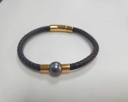 [BRHACD] BRACELET HOMME  CUIR acier doré +perle