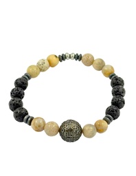 [BRCORAILFG] BRACELET HOMME ELASTIQUE CORAIL FOSSIL / PDL+ perle gravée