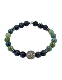 [BRAGATG] BRACELET HOMME ELASTIQUE Agates vertes / PDL +perle gravée