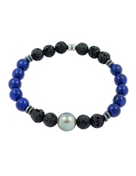 [BRLAPIS] BRACELET HOMME ELASTIQUE LAPIS/ PDL+ perle