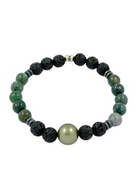 [BRAGAT] BRACELET ELASTIQUE HOMME AGATE VERTE / PDL ET PERLE