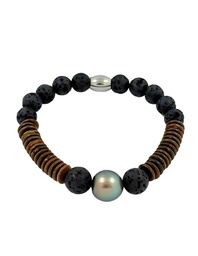 [BRBOIS] BRACELET ELASTIQUE HOMME BOIS DE COCOTIER/PDL ET PERLE