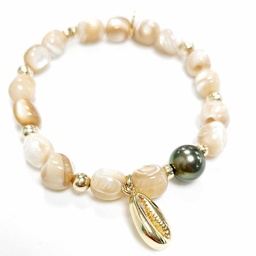 [BURGCO] BRACELET ELASTIQUE CORI BURGO ET PERLE DE TAHITI