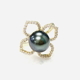 [FLBG] BAGUE FLEUR ZIRCONS ET PERLE, Ajustable - Vermeil (plaqué or sur argent)