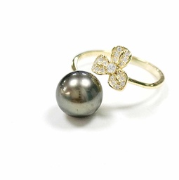 [TREFBG] BAGUE TREFLE ZIRCONS ET PERLE - Vermeil (plaqué or sur argent)