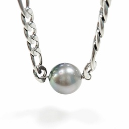 [STRONG] COLLIER HOMME MAILLE EPAISSE AVEC PERLE - acier inoxydable