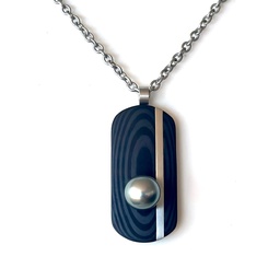 [COCARB] COLLIER HOMME PENDENTIF CARBONE ET PERLE - 1 BARRE