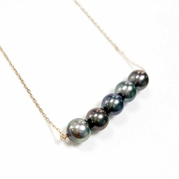 [COBAR5] Collier barrette 5 perles de Tahiti - plaqué or
