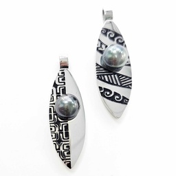 [SURFTAT] PENDENTIF SURF TATTOO ET PERLE DE TAHITI - ACIER