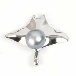 [RAIEAC] PENDENTIF RAIE ET PERLE DE TAHITI - ACIER