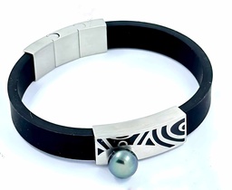 [BRHCT2] Bracelet Homme Acier Caoutchouc Plaque tattoo et Perle
