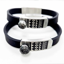 [BRHCTPG] Bracelet Homme Acier Caoutchouc Plaque tattoo et Perle Gravée