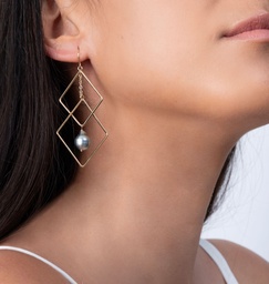 [LOSANGE] BOUCLES D OREILLES LOSANGES ET PERLE - Plaqué or