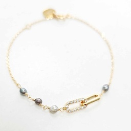 [BR2RECT] Bracelet plaqué or 2 RECTANGLES zircons+ 4 KEISHIS