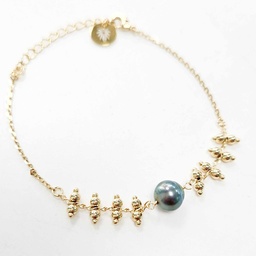 [BRPBOUL] BRACELET BRELOQUES BOULETTES ET PERLE DE TAHITI - plaqué or