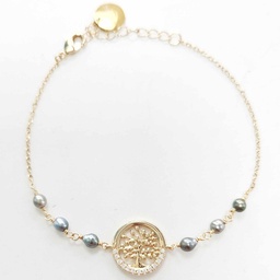 [ARBRE6K] BRACELET ARBRE DE VIE ZIRCONS ET 6 KEISHIS - plaqué or